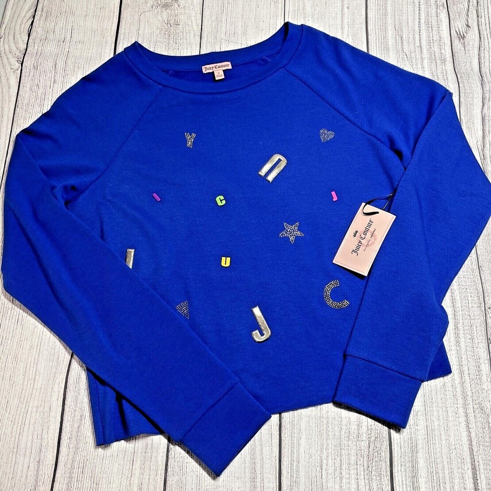 Juicy Couture Women's Blue Embellished Cropped Sweatshirt Size S Orig $48